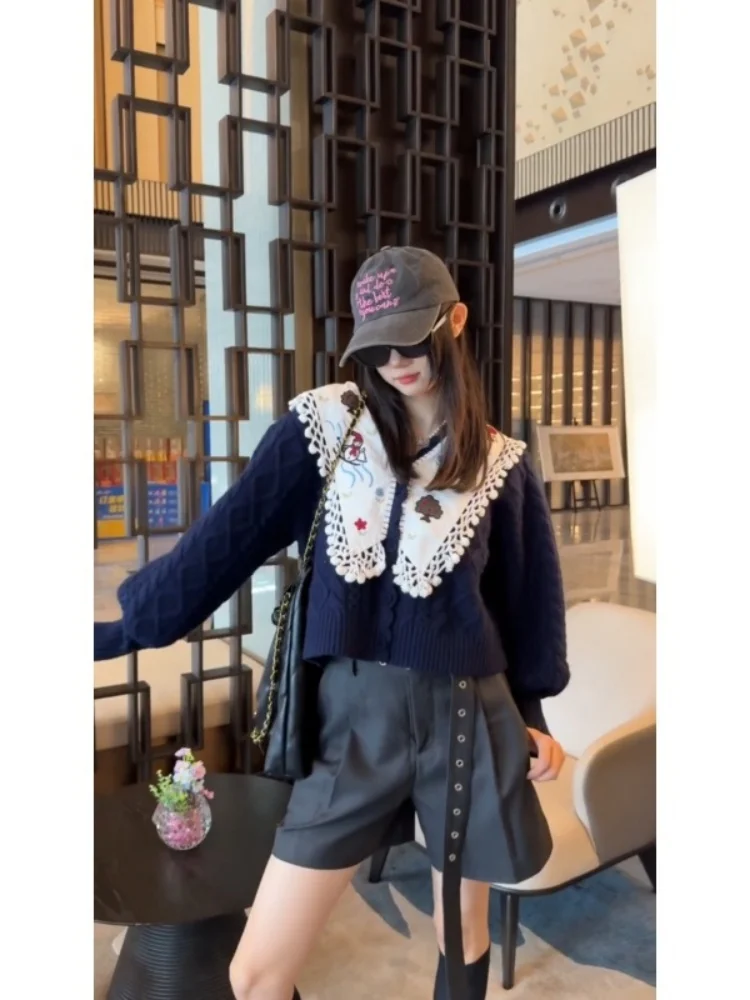 

Korean Sle Sweet Knitwear Loose Fit Age-Defng Sweater Winter Warm Long Sve round Ne Single Button Closure Color