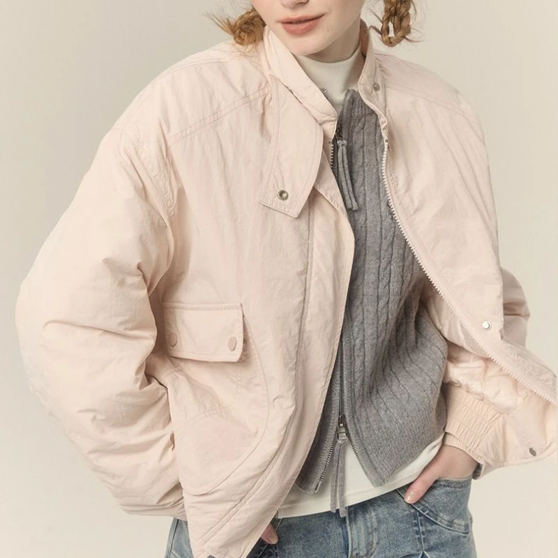 

American retro spicy girl stand up collar zipper cardigan cotton clothing autumn/winter loose and thick women's cotton clothing