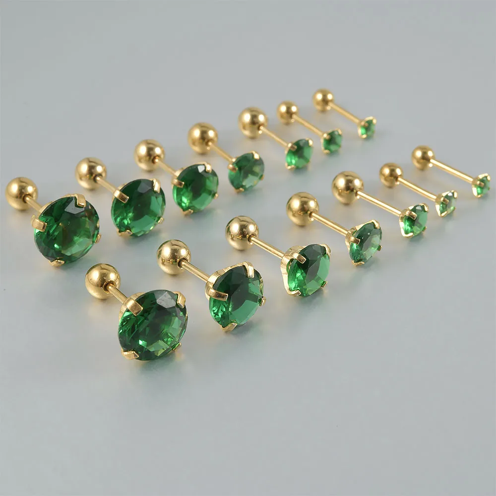 1/2pcs Stainless Steel Green Zircon Golden Color Ear Tragus Helix Bar Cartilage Ear Earring Stud Piercing Body Jewelry