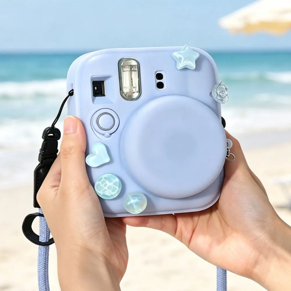 Soft Silicone Camera Case with Lens Cap Shock Absorbing Protective Shell DIY Charm Holes for Fujifilm Instax Mini 13