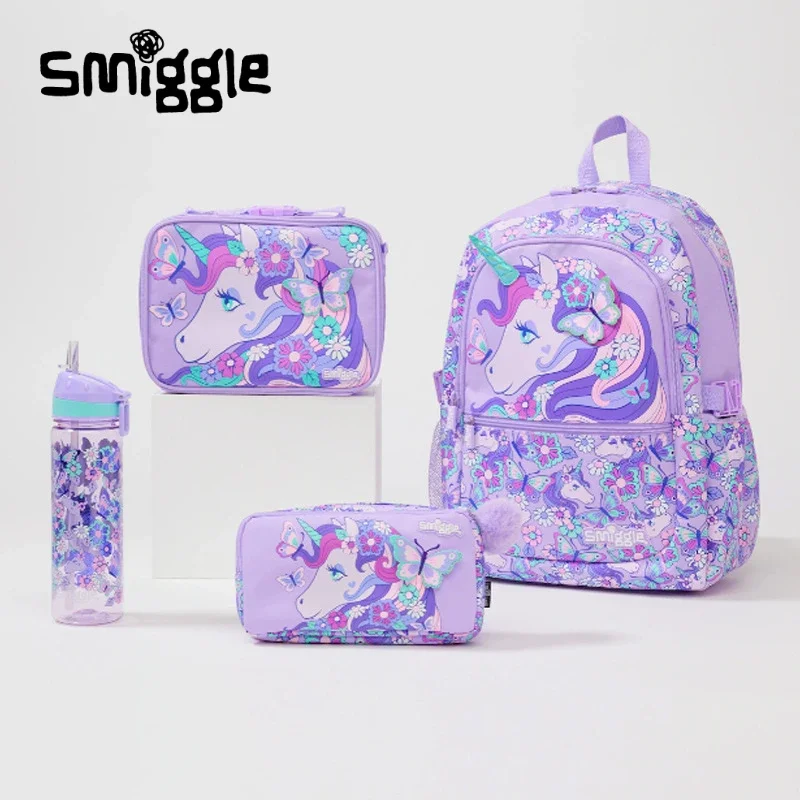 Original Australia Smiggle Children's Schoolbag Girls Backpack Purple School Large Capacity Cute Beautiful Lunch Bag Pen Case