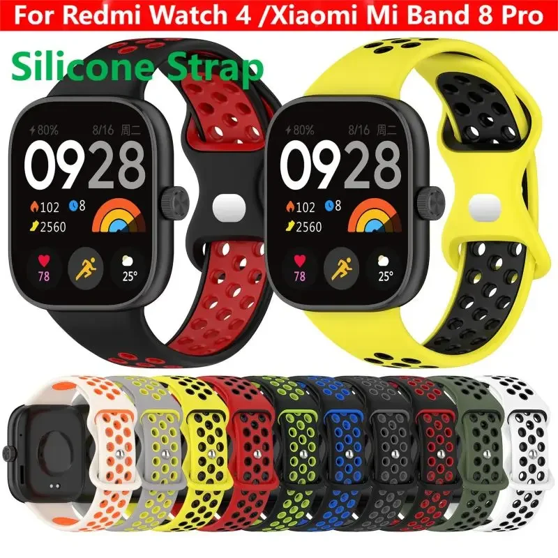 Bicolor Silicone Strap For Xiaomi Mi Band 8 Pro Breathable Sport Smart Watch For Redmi Watch 4 Bracelet Miband 8Pro WristBand