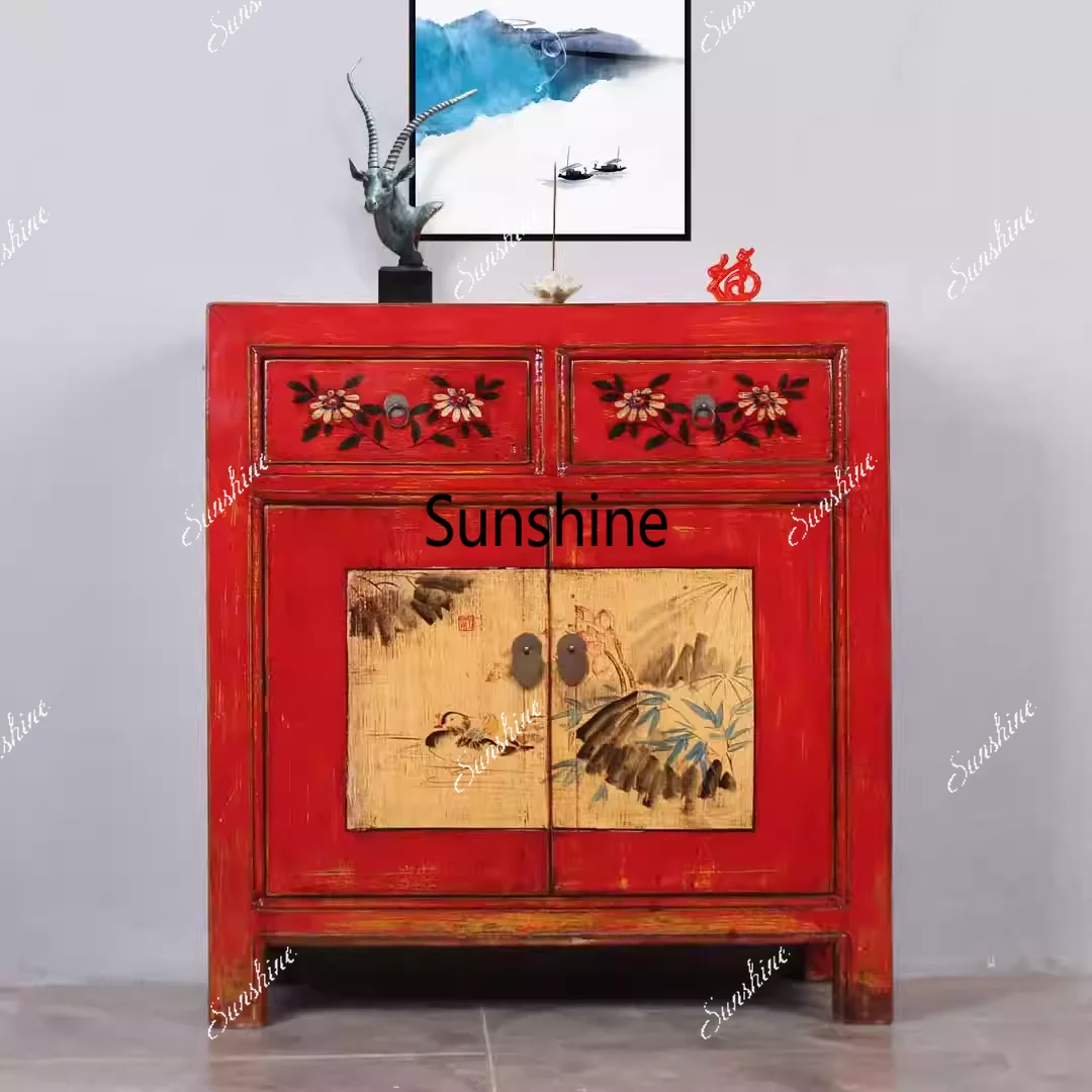 

New Chinese style old foyer decorative cabinet sofa side cabinet