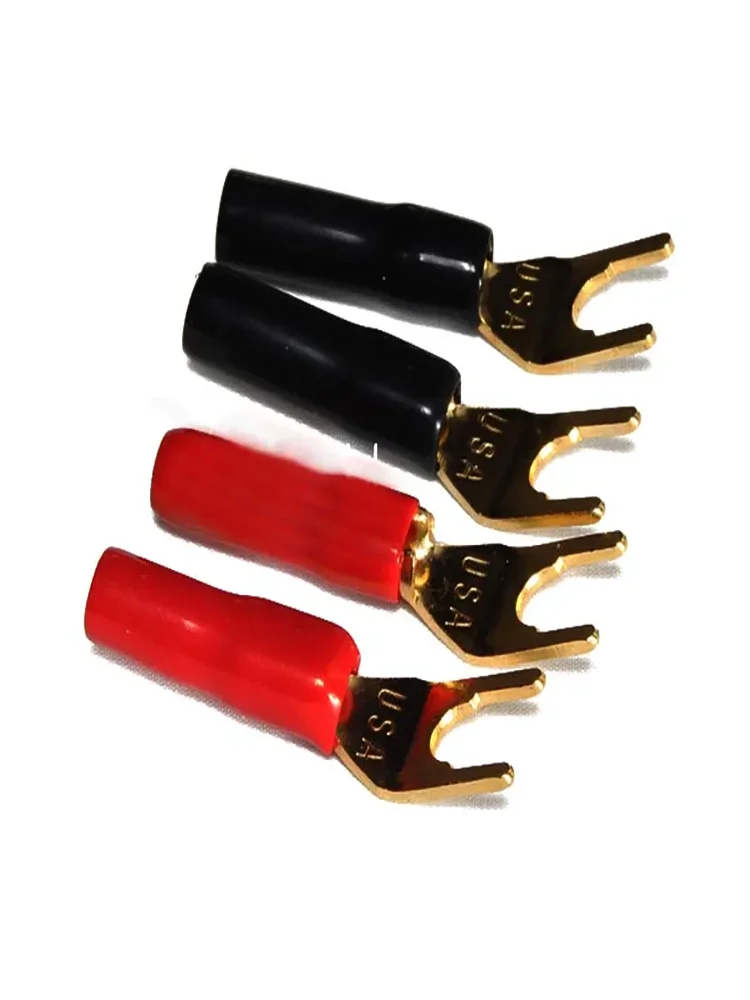 8pcs High Quality Gold Plated Y Spade Plug Speaker Cable Spade Connector Terminal Plug