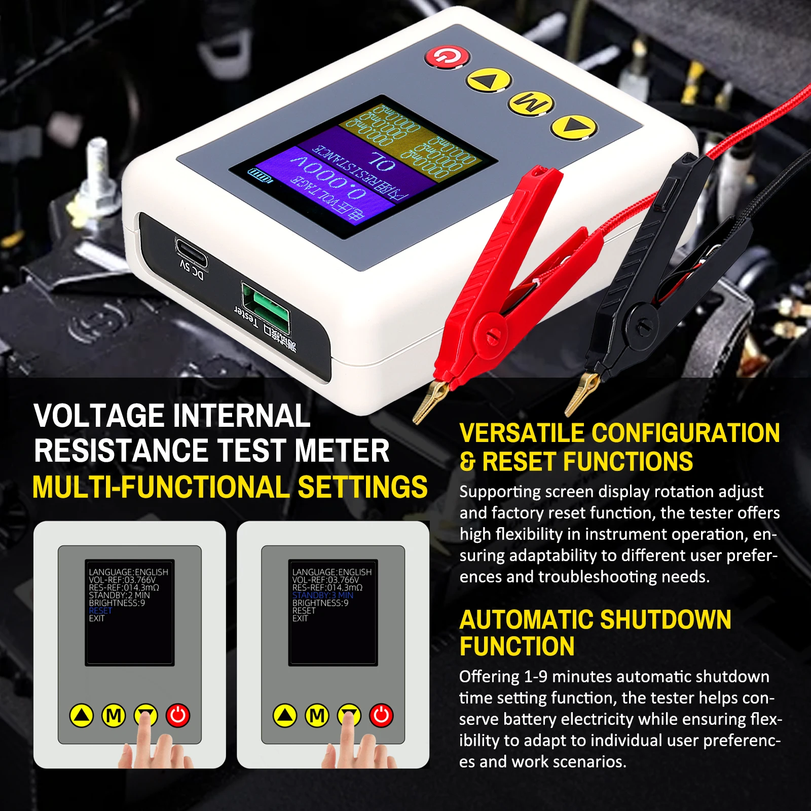 TS4520 0.1mΩ~20Ω High-precision Internal Resistance Detector True 4-Wire 0.001V~45V Voltage Tester 5V Type-C With Kelvin Clip