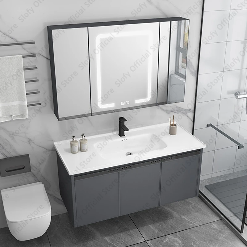 Modern Bathroom Vanity Multifunctional Mirror Cabinet Mainly Aluminum Simple Style Artistic Ceramic Sink  Bathroom Furniture