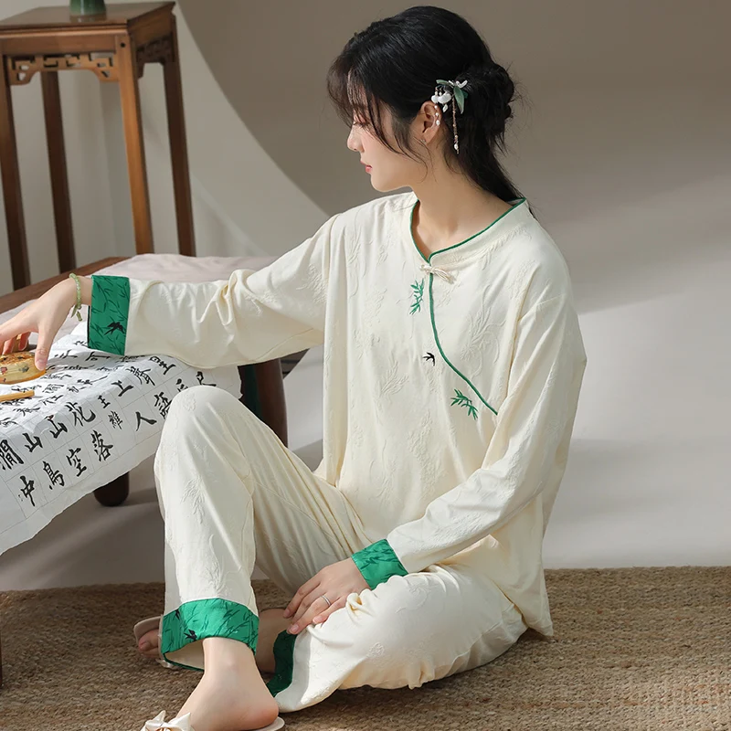 

Осенний хлопковый женский пижамный комплект с принтом, Mujer, женские пижамы с длинными рукавами и круглым вырезом, домашняя одежда, одежда