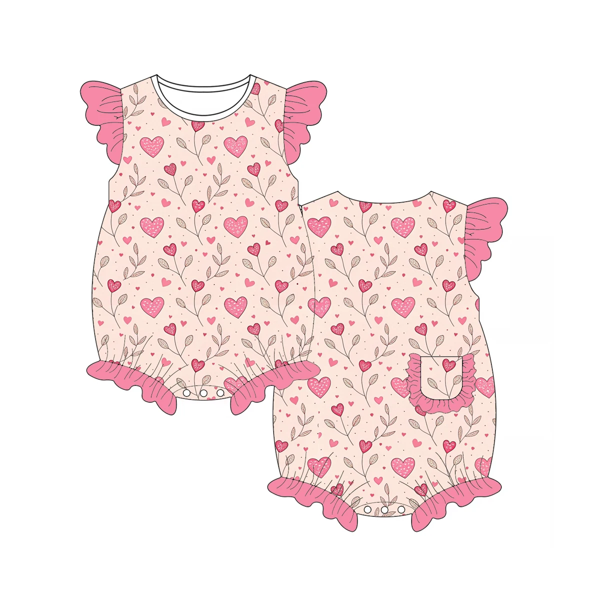 New Valentine's Day jumpsuit pearl lace love cartoon print baby jumpsuit children's clothing boutique children's clothing