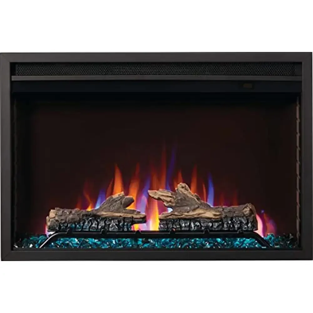 Electric Fireplace Glass Front Crystal Ember Bed Burnt Oak Logs  Cineview 30 Built-in Power Heater 400 sq ft 5000 BTU 1500W