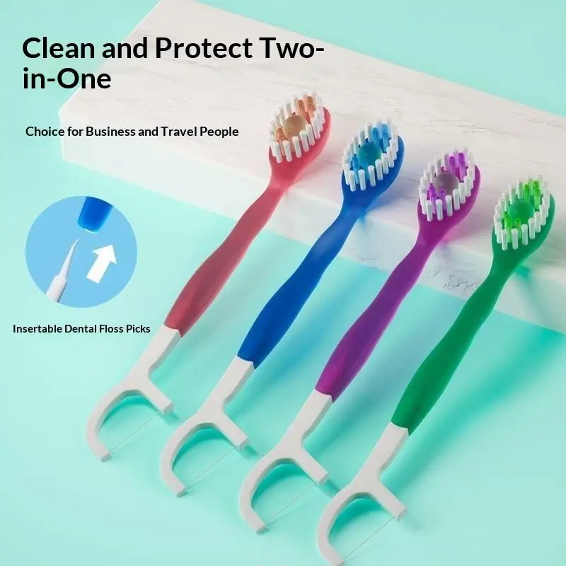 2Pcs Mini Travel Toothbrush With Toothpaste Fresh Breath Disposable Dental Floss Independent Packaging Oral Hygiene Care Tools.
