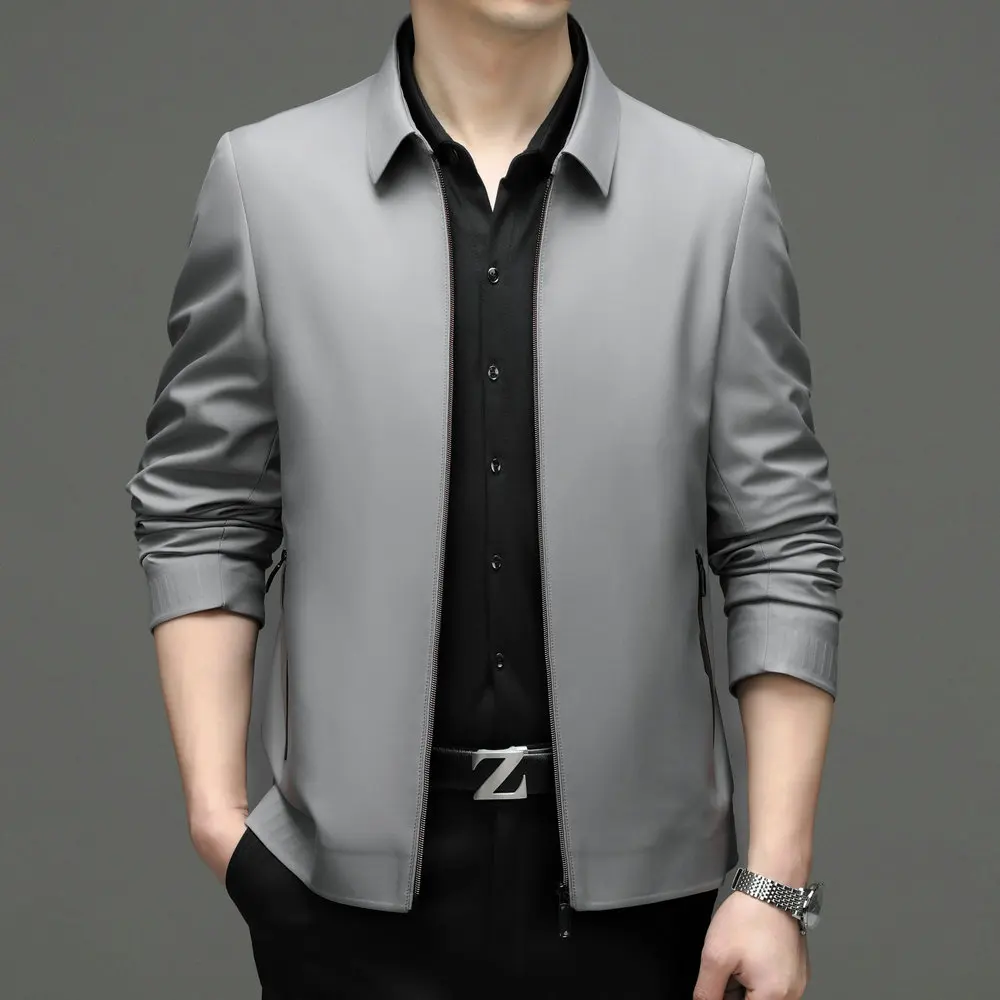 Official Casual Zippered Blazer Men Slim-Fit Executive Blazer Jacket -Lightweight Polyester for Spring/Summer Essential Attire