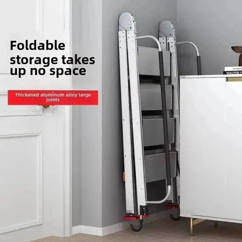 سبائك الألومنيوم للطي العلية سلم المنزل تلسكوبي سميكة متعرجة سلم متعدد الوظائف مع درابزين الدرج