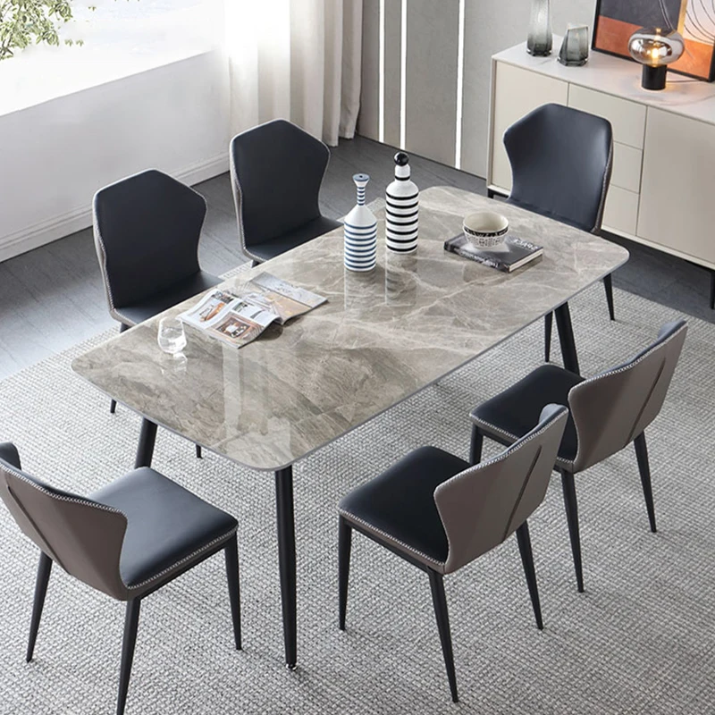 Modern Design Dining Table Set With Metal Customizable Sintered Slab Combined Dining Table Set