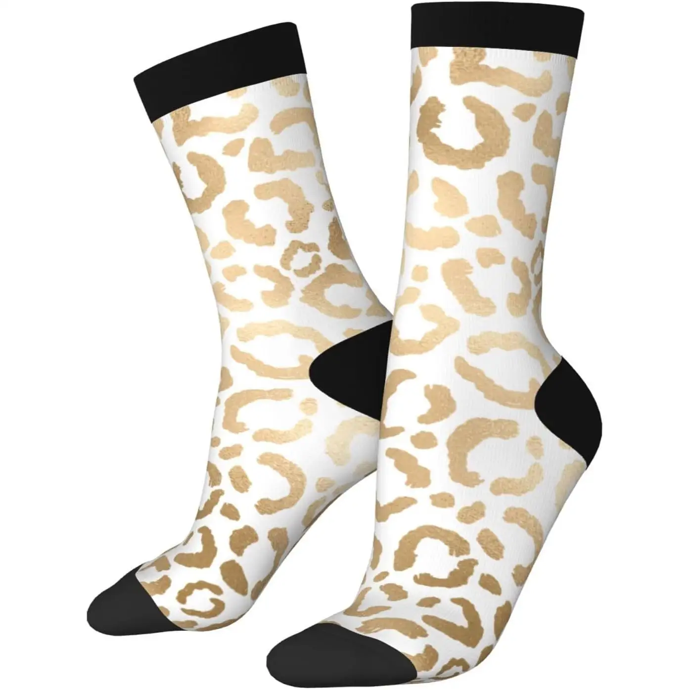 

Elegant Gold White Leopard Cheetah Animal Print Socks For Men/Women Gifts,Unisex Novelty Casual Dress Socks