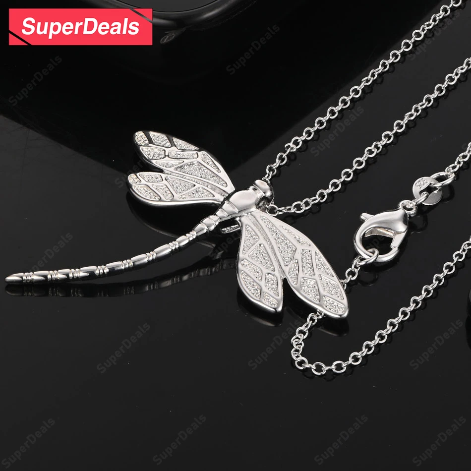 

SuperDeals 16-30 Inch 925 Sterling Silver Dragonfly Pendant Necklace For Women Engagement Party Fashion Original Cute Jewelry