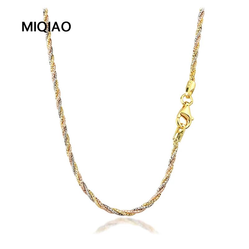 MIQIAO 925 Sterling Silver Italian Necklace Three Braids Colour Chain Jewellery Women Trend 2024 Silver 925 Real 2MM 40CM Long