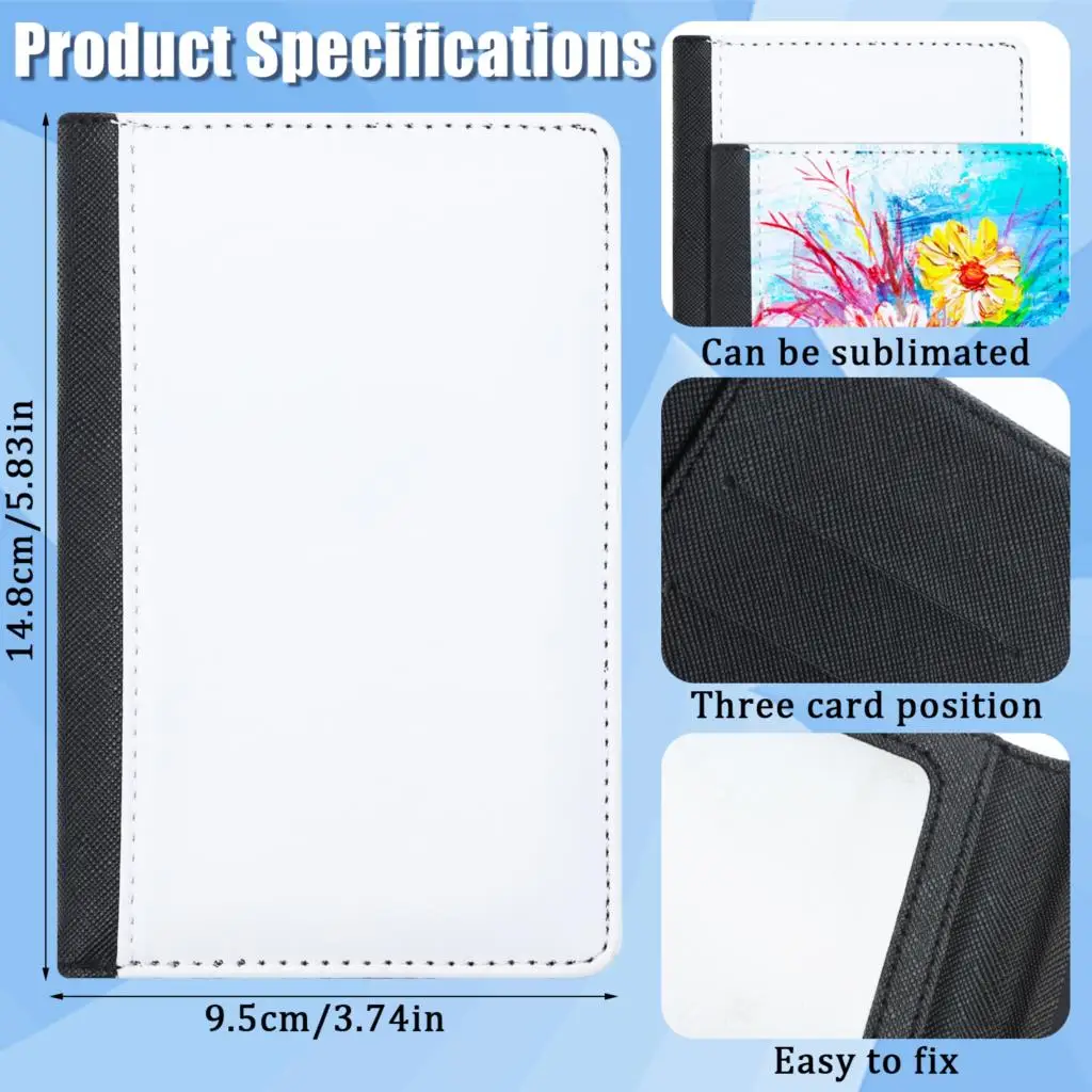 4Pcs Sublimation Passport Cover Holder and Luggage Tag Gift Set PU Leather Blank Dye Sublimation Document Card Passport Holder