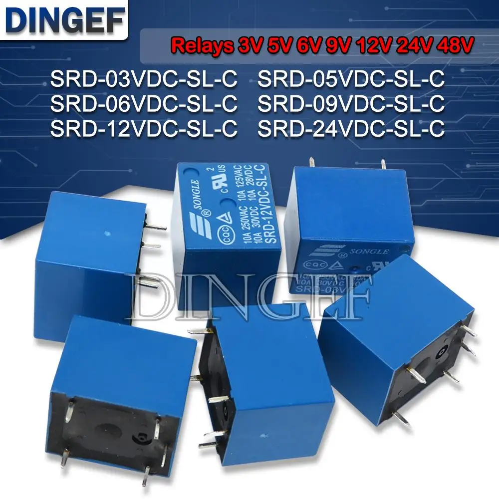 Relays SRD-03VDC-SL-C SRD-05VDC-SL-C SRD-06VDC-SL-C SRD-09VDC-SL-C SRD-12VDC-SL-C 3V 5V 6V 9V 12V 24V 48V 10A 250VAC 5PIN