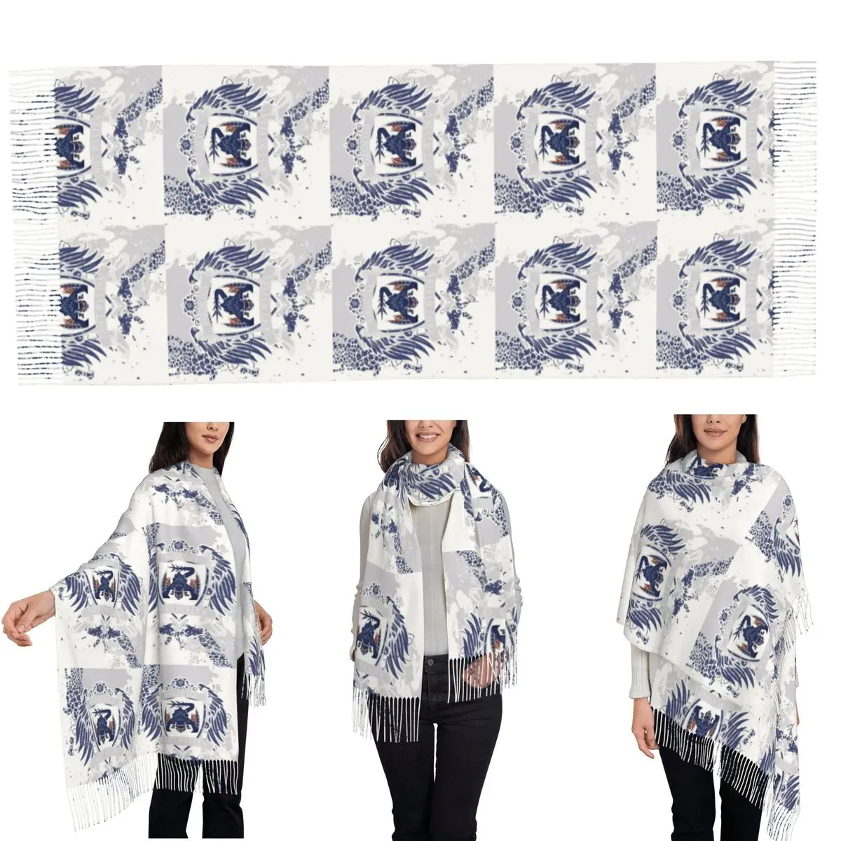 Game Monster Hunter World Nargacuga Crest Scarf Tassel Scarves Women Soft Warm Shawls and Wraps Long Fall Winter Shawl Wrap