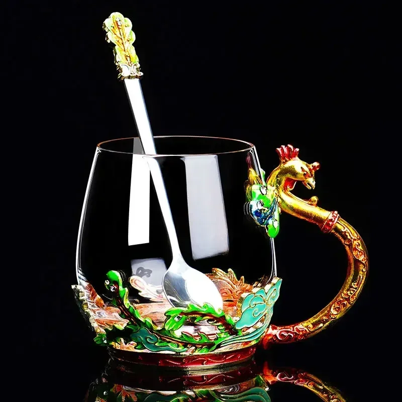 

Creative Enamel Colored Water Mug Heat-resistant Glass Flower Teacup Coffee Cup Set With Lid Couple Gift Original Mugs Drinkware