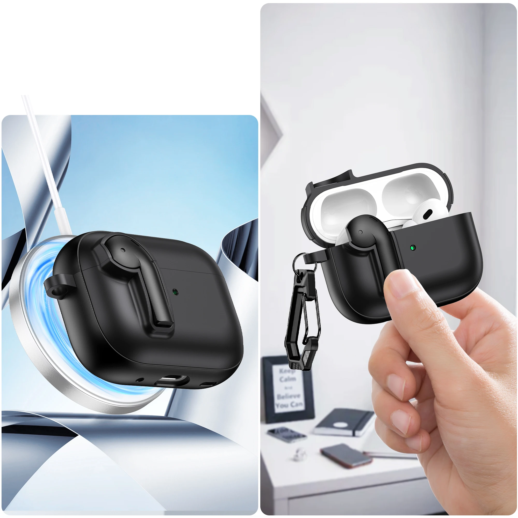 AirPods 4용 섀클 케이스 AirPods Pro 2 3 커버용 이어폰 액세서리 충격 방지 하드 쉘 보호 케이스