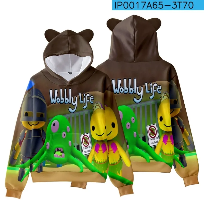 Nieuw spel Wobbly Life Series Sweatshirt Cartoon Print Heren en Dames Lichtgewicht en warme vrije tijd Cat-ear hoodie