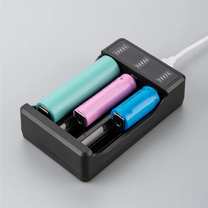 18650 Fast Charger with Type-C Cable 4.2V Lithium Battery Intelligent Charger for 14500 26650 18650 Battery, 3 SlotJAS