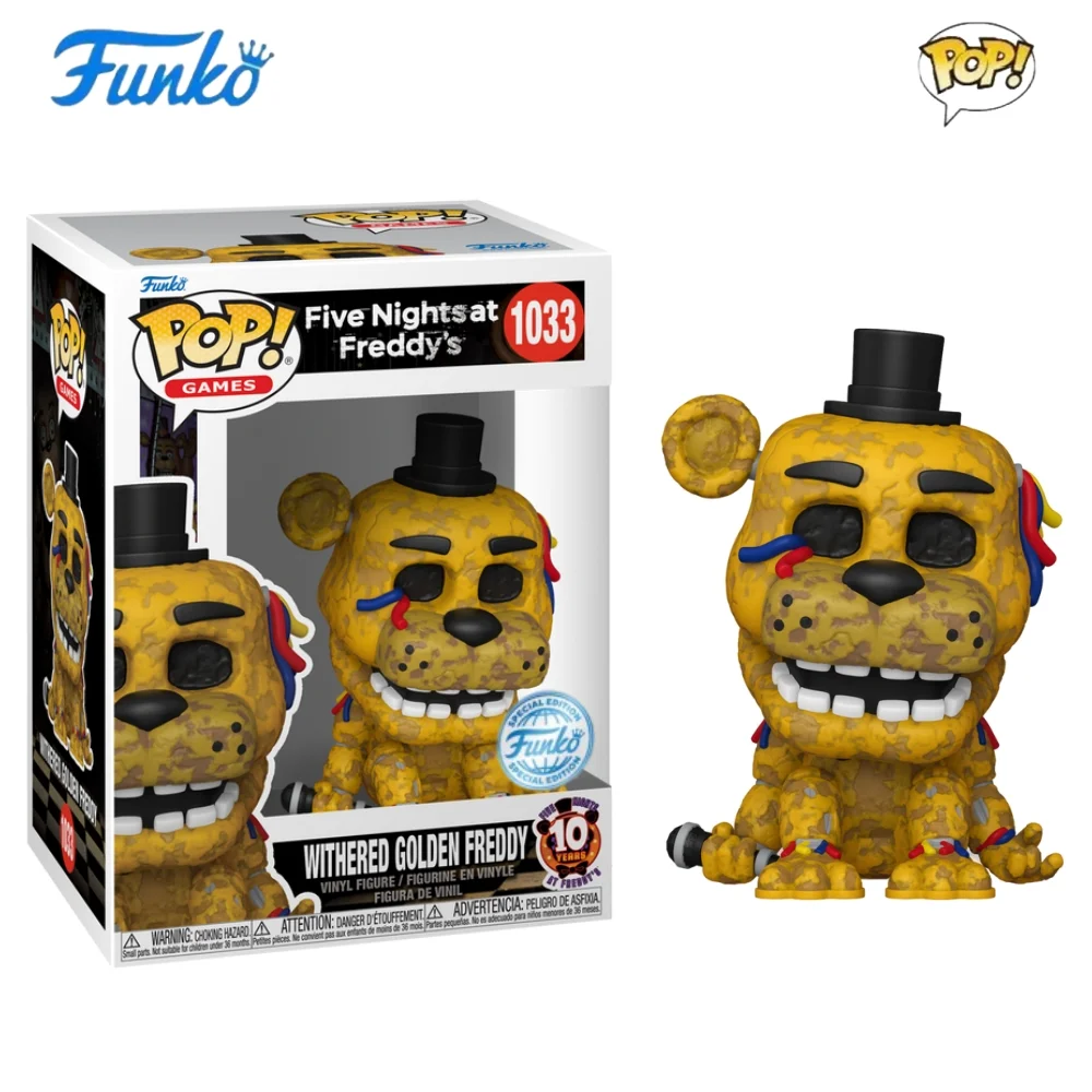 خمس ليال في فريدي بوب! شخصيات ذابلة جولدن فريدي 1033 FUNKO 3.9 بوصة من الفينيل قابلة للجمع طبعة محدودة لعبة هدية