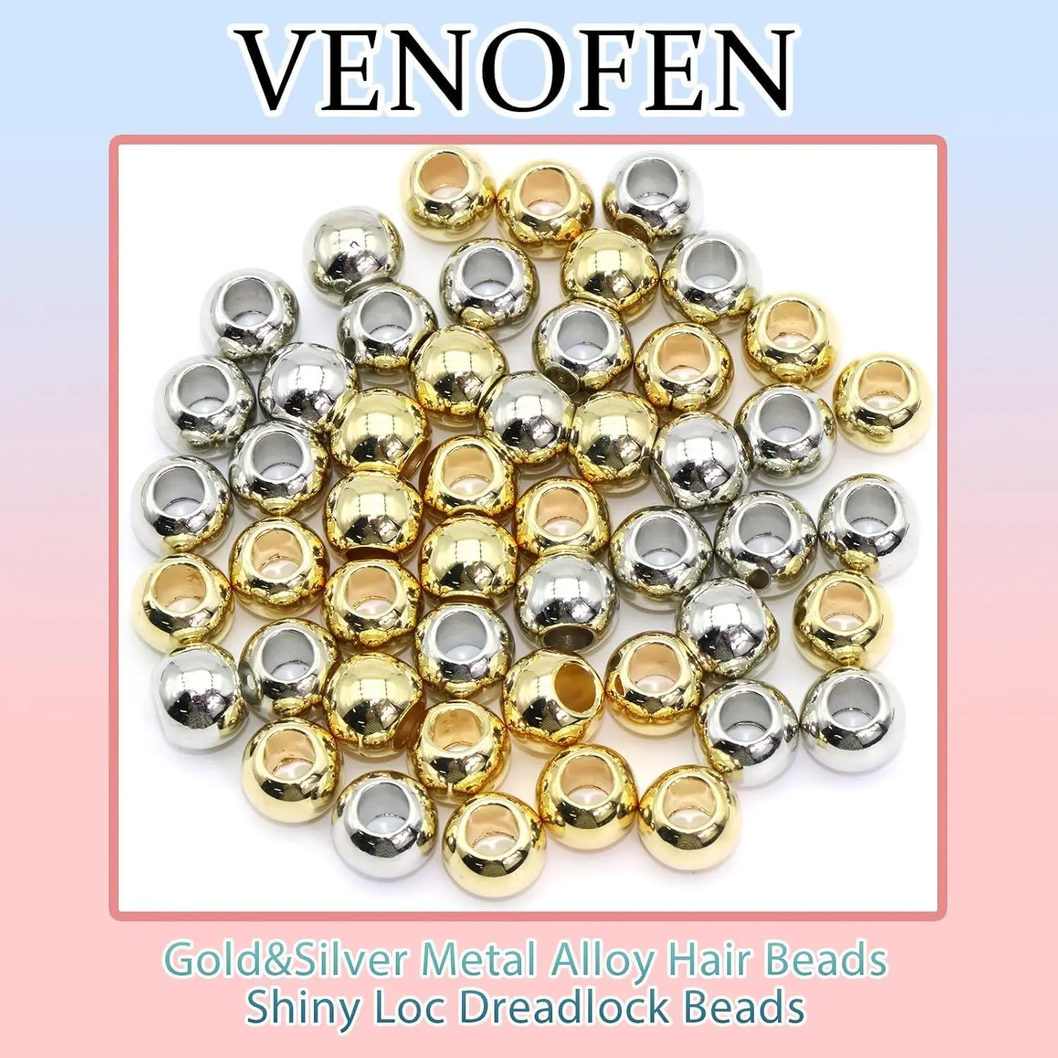 25 unids/bolsa 12mm cuentas de rastas galvanizadas de oro y plata son adecuadas para accesorios para el cabello rastas