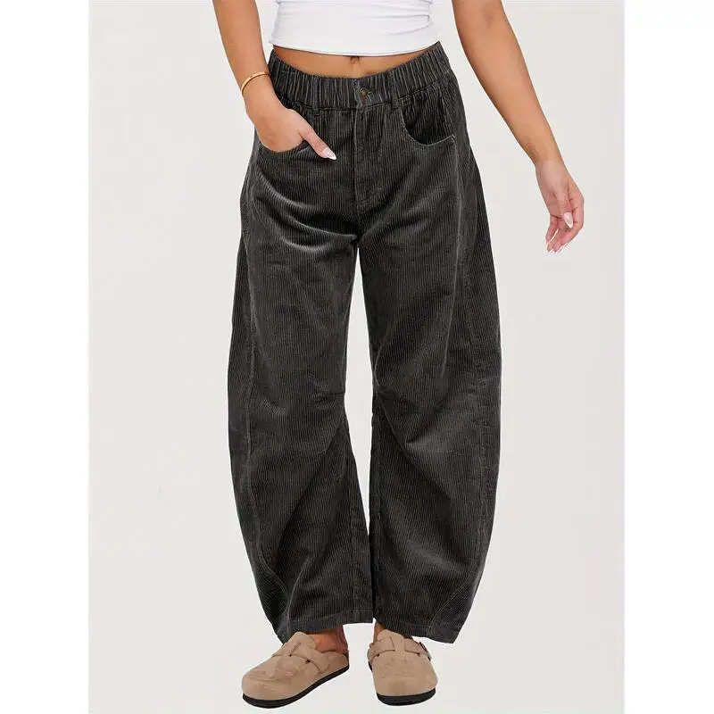 Women's mid Rise Elastic Corduroy Pants Comfortable Stretchy Autumn Winter Fashion Casual Trousers for Ladies