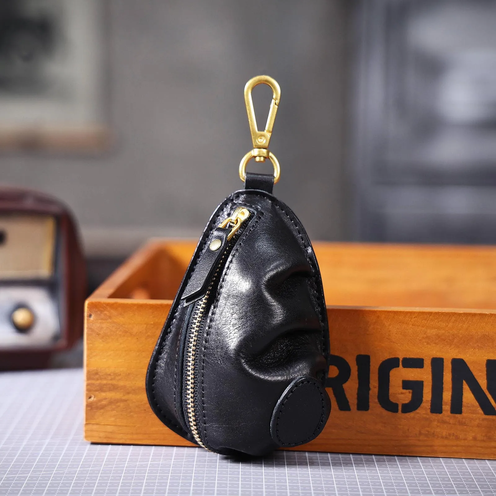Echtleder Autoschlüsselhalter Unisex Casual Schlüsseltasche aus pflanzlich gegerbtem Rindsleder Gürteltasche für Münzen. – Detail 5
