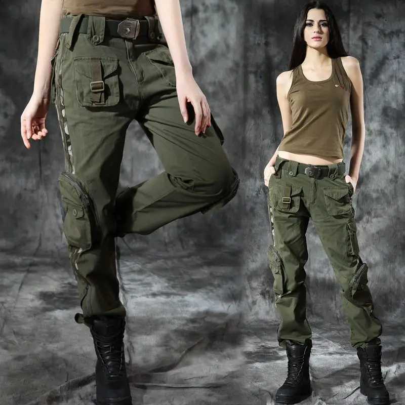 Womens Training Pants Quality Cargo Pants Women 2021 Handsome Pattern Military Tactical Pants Woman Casual Multiple Pocket Pants