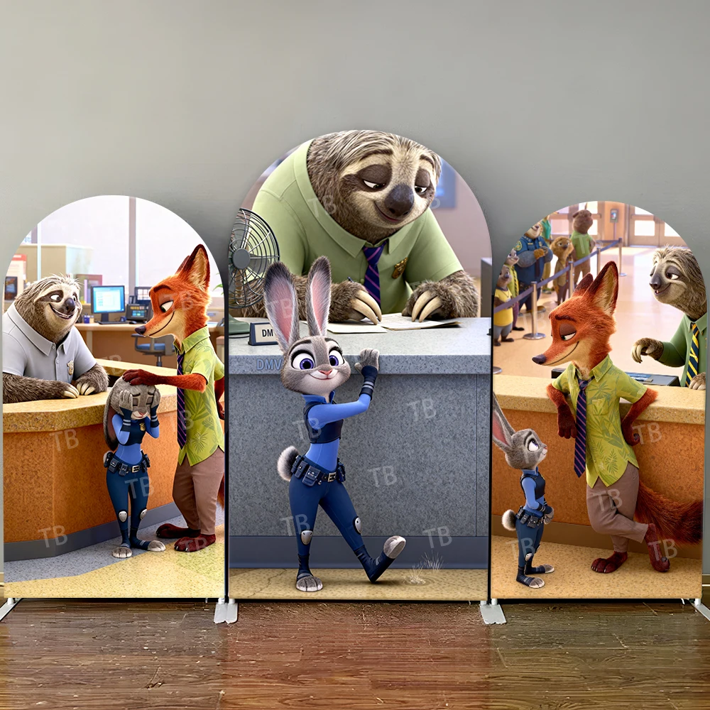 

Disney Zootopia Nick Judy Sloth Office Scene Arch Backdrop Cover Decor Photo Booth Prop for Kids Party Celebrations