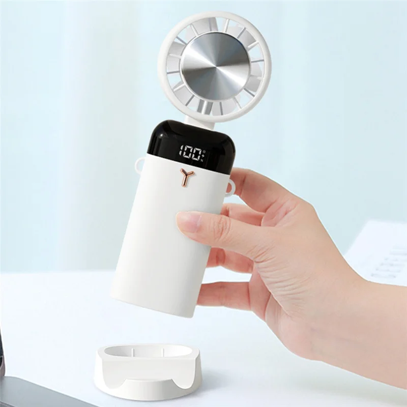 Refrigeration Handheld Fan Digital Display Desktop Folding Mini Mute Mobile Phone Stand Leafless Electric Fan