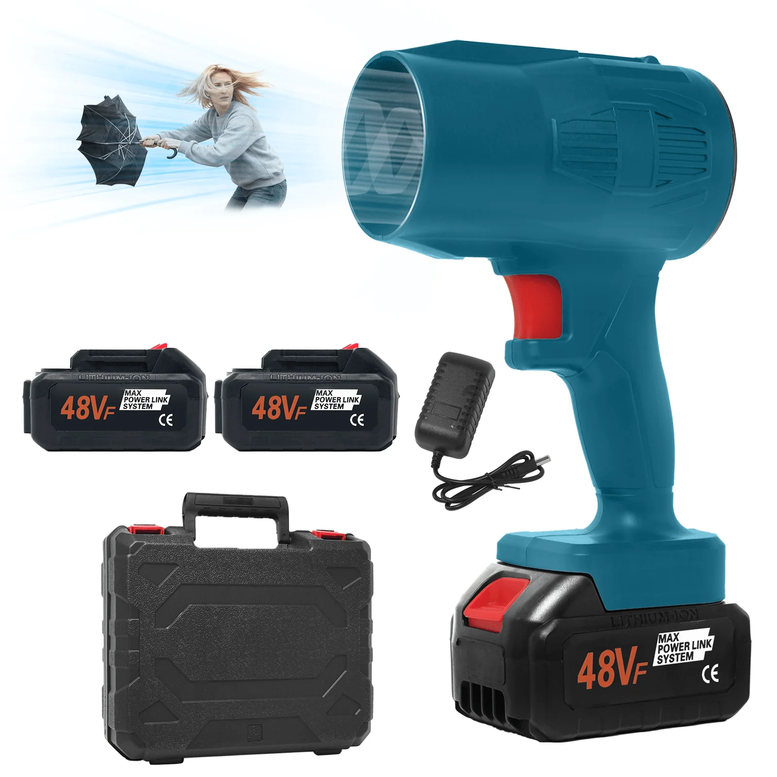 

Handheld Black Powerful Blower Equipped With Two 21or48V Battery One Charger&toolbox 550 Motor 21 or 48V 10A 30000 RPM 75W Power, 50km/h Strong Wind 550g Air Pressure, Multi-Scene Use For Camping Car Lawn Indoor Dust Cleaning Home &Outdoor Use Gift