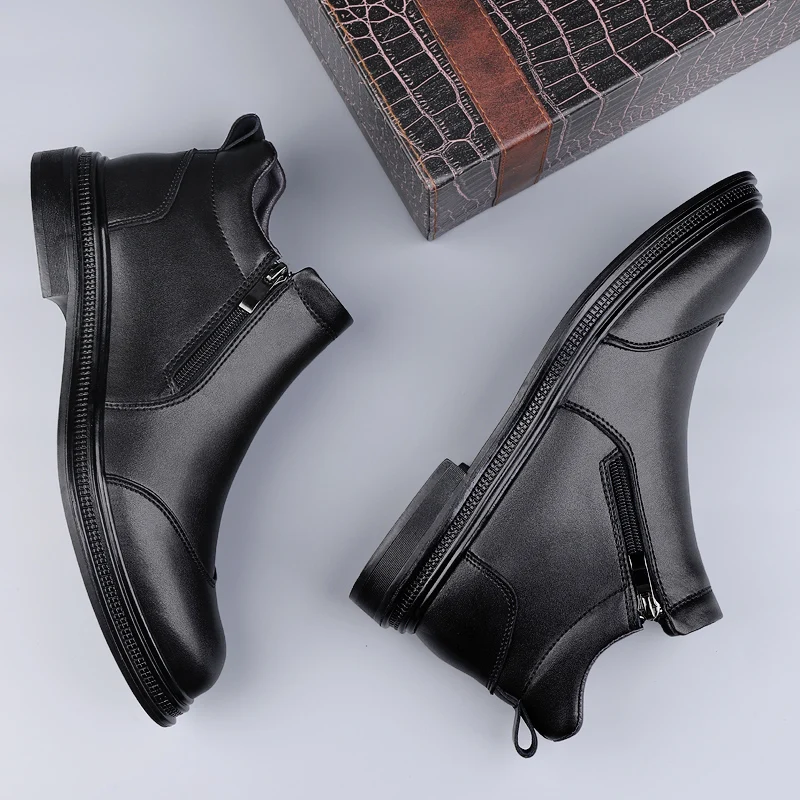 Stivali da lavoro da uomo con suola spessa autunno inverno, comodi, caldi, morbidi, resistenti al freddo, con cerniera, stivali da uomo con altezza crescente