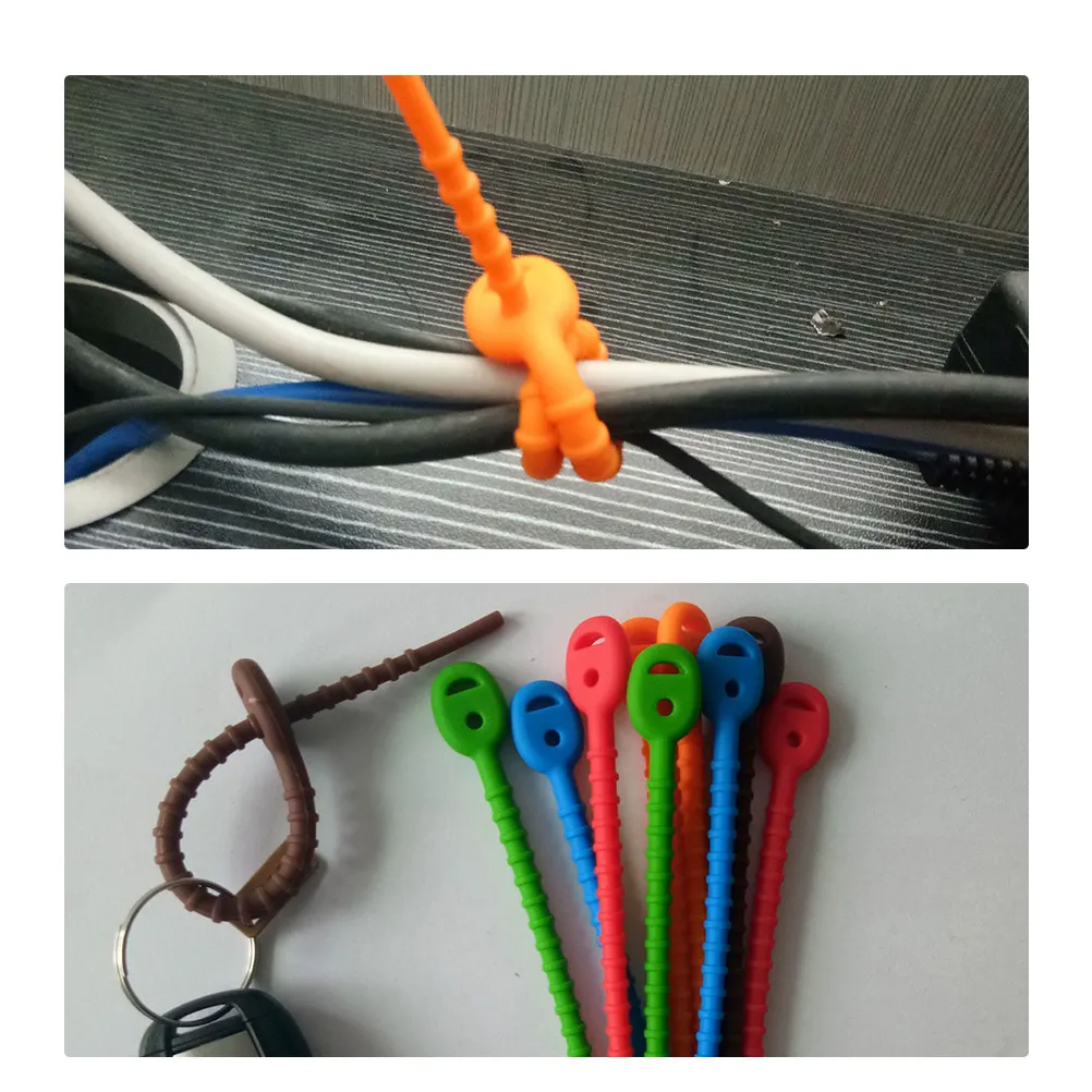 10Pcs Silicone Reusable Cable Ties Cord Bundling Supplies for Data Cables Headset Wires USB Chargers Wire Organizer Desktop