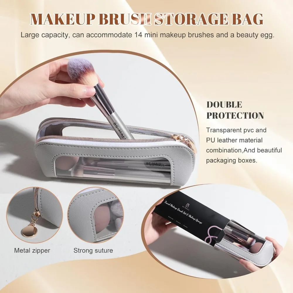 BS-MALL 14 Pcs Makeup Brushes Set with 1 Pcs Makeup Sponge – Essential Foundation Powder Concealers, Eye Shadows, Blush Makeup B