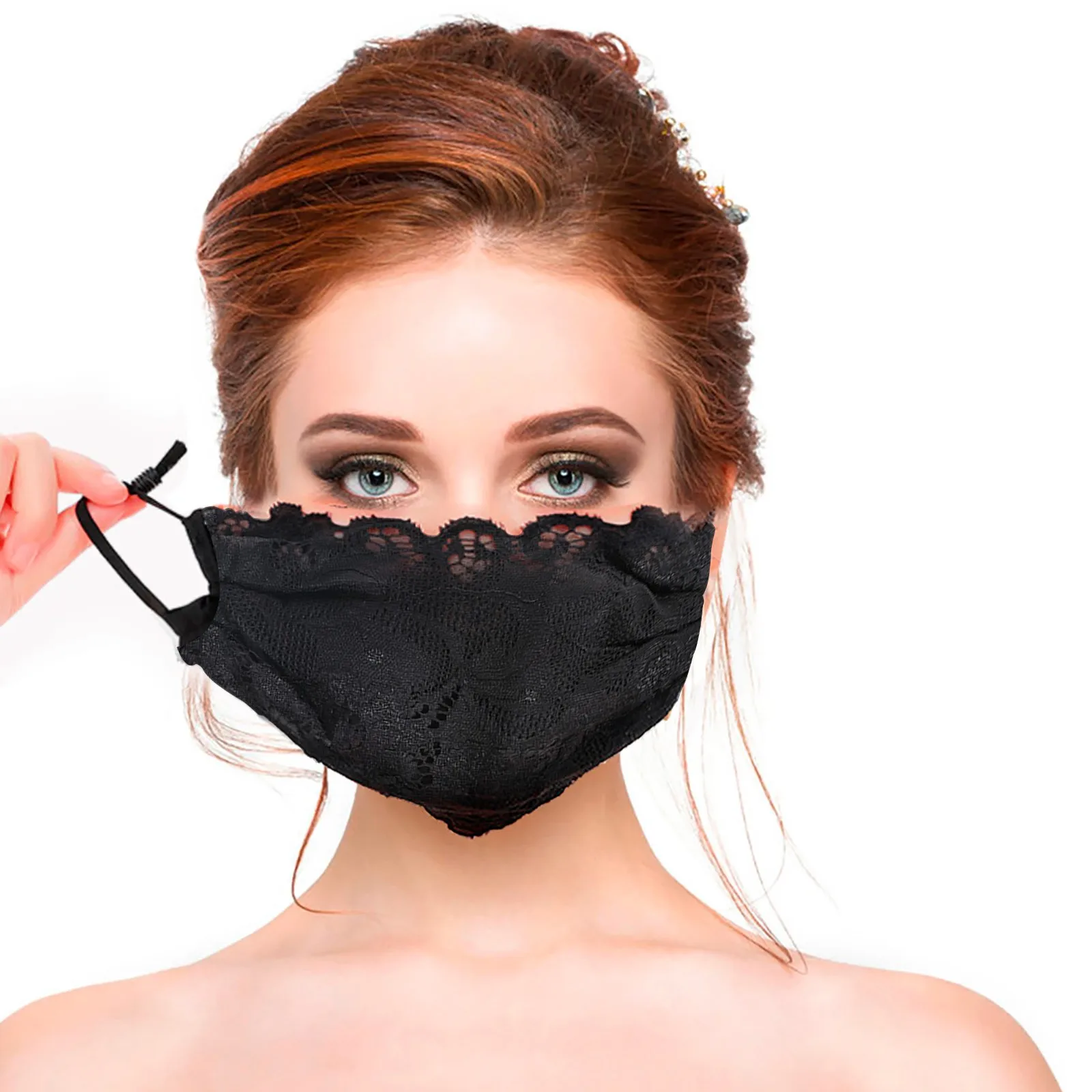 Ladies Double Layer Black Embroidery Lace Add Cotton Breathable Mask High Protective And High Breathable Washable Reusable Mask