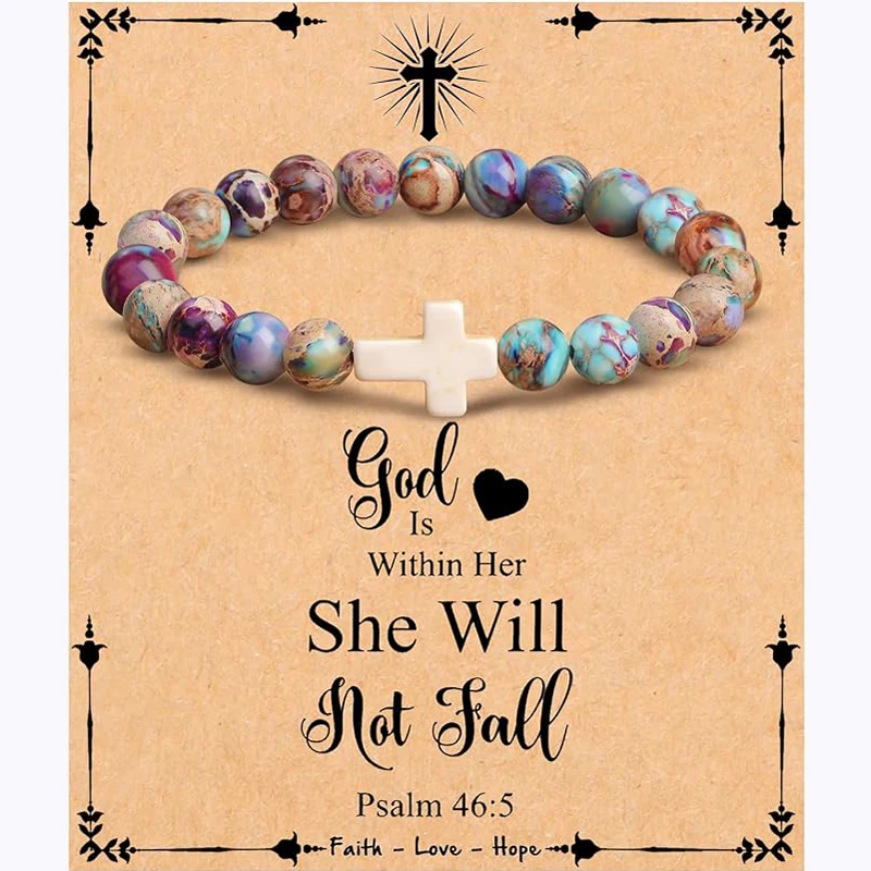 Cross Bracelet for Women Christian Gifts Colorful Imperial Stone Catholic Religious Jewelry Mothers Day Birthday Christmas Gift image 2