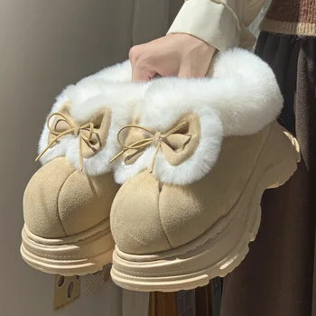 Warm Faux Fur Fluffy Slippers For Women Winter Platform Shoes Soft Plush Thick Sole Cute…