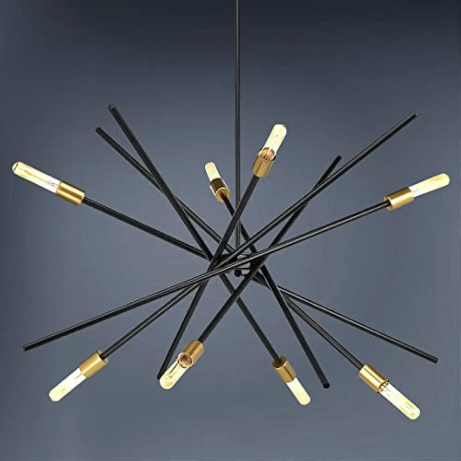 

Mid-Century Black and Brass Sputnik Chandelier, Modern 8-Light Adjustable Pendant Light Fixture Industrial Swag Metal Ceiling L
