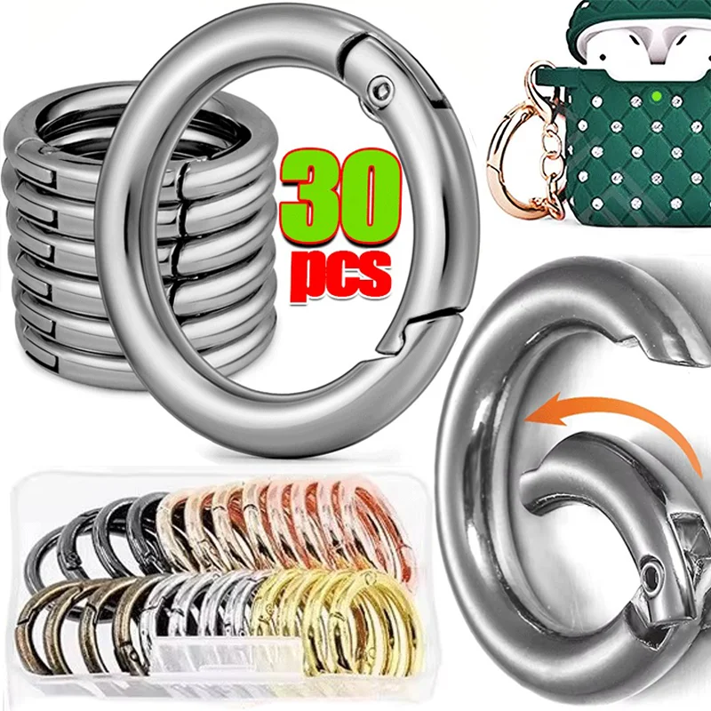 10-30 pçs metal o anel primavera fechos para diy jóias openable redondo mosquetão chaveiro saco clipes gancho cão corrente fivelas conector