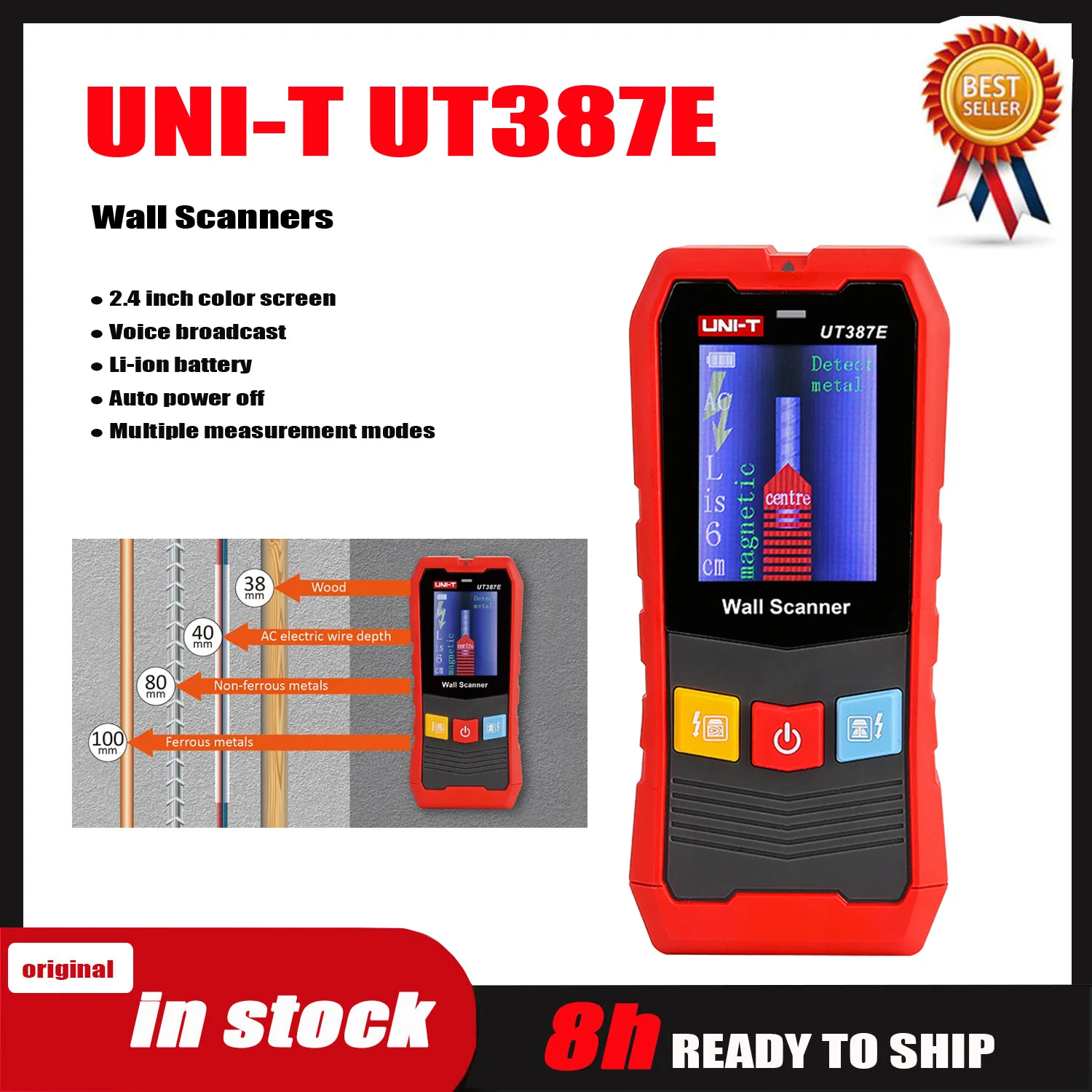 

UNI-T UT387E UT387LM UT387S Wall Scanners 4 In 1 Metal Detector Wood Stud Finder AC Voltage Live Cable Wires Depth Tracker.