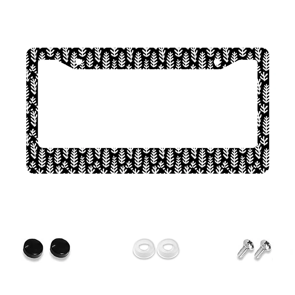 

1pc Black and White Snowflake Pattern 2-Hole License Plate Frame, Aluminum Material, 6x12 Inches, with Screw Set, Retro Novelty
