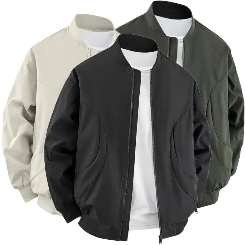 

Men's Spring New Bomber Jacket Stylish Stand Collar Zipper Windproof Outwear Casual Outdoor Trendy Long Sleeve Jacket