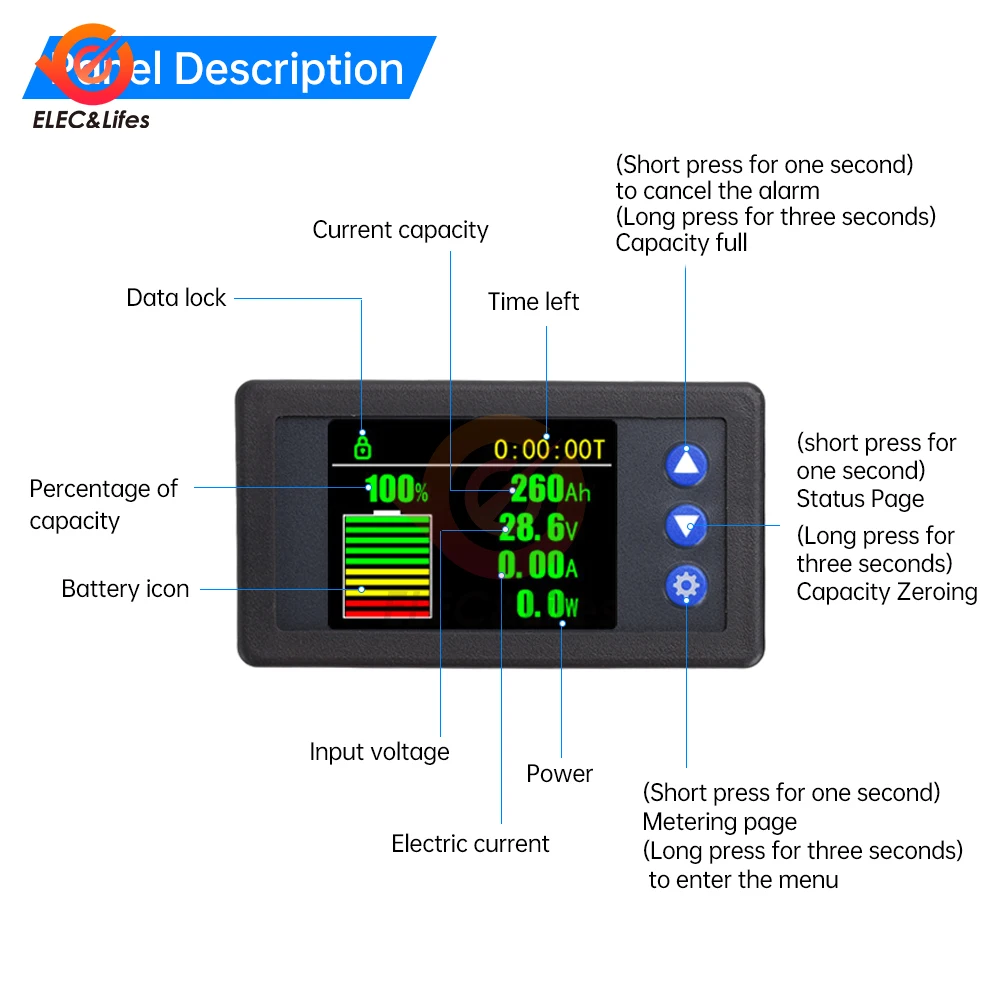 H56AH DC10V-100V 50A Battery Coulometer Professional Precision Digital Battery Capacity Tester for LiFePo Coulomb Counter Meter