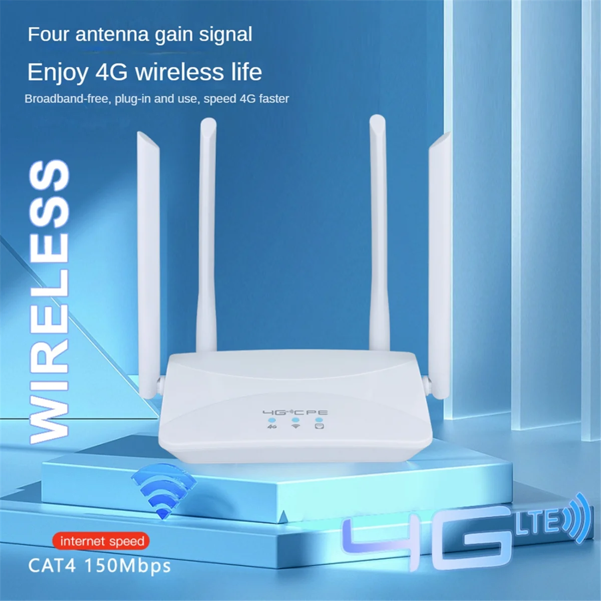 4G CPE WIFI Router 150Mbps 4 External Antennas Signal Booster Hotspot Mini SIM Card Slot B1/3/5/7/8/20/38/40/41 EU Plug