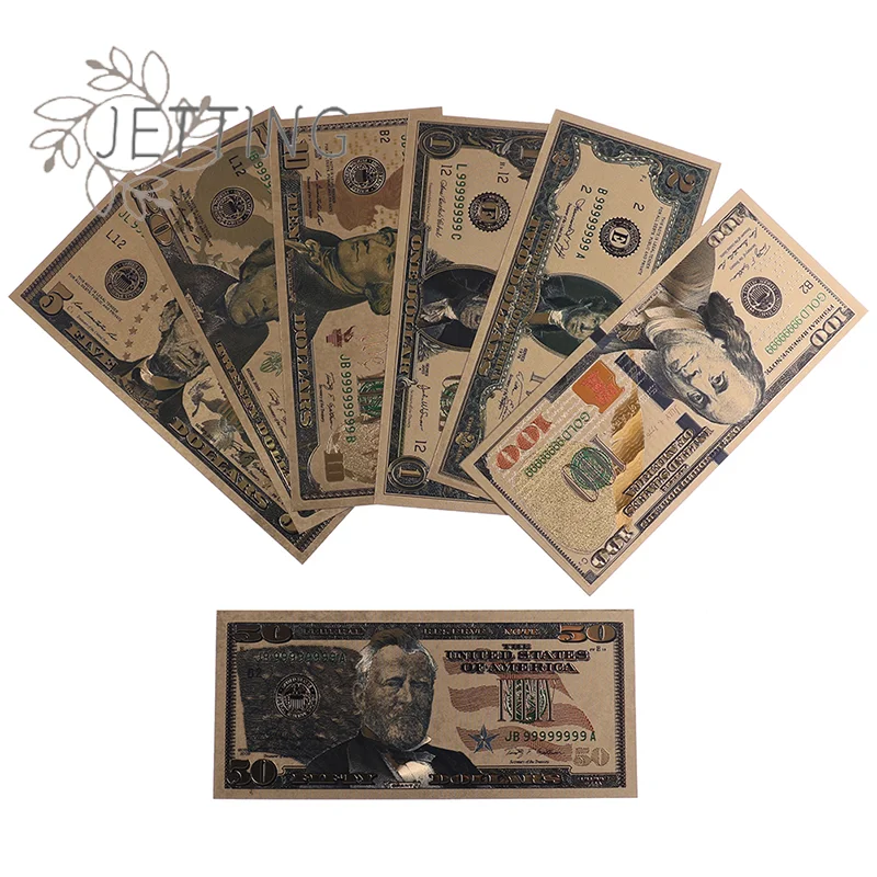 حار 7 قطعة/مجموعة 24K طبق الاصل مطلية بالذهب تذكارية الديكور الأوراق النقدية الواقعية الدولار العتيقة مطلي مذكرة تذكارية البلاستيك
