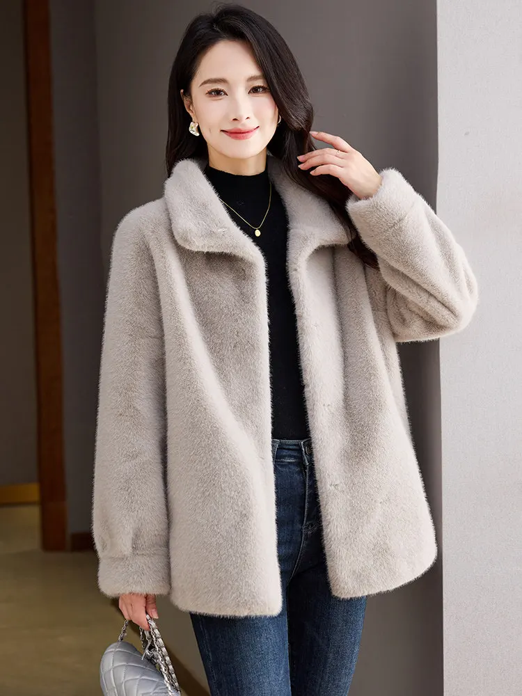 Winter fur jacket women's new environmentally mink fur integrated medium and long thickened warm age-reducing high collar black